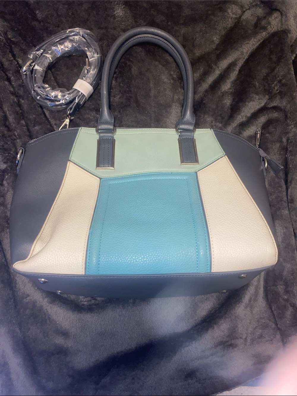 Charming Charlie Colorblock Satchel - Blue, Cream, Mint, Navy with crossbody
